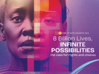 Poster van SWOP rapport. De titel is "8 billion lives, infinite possibilities."